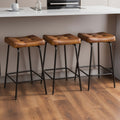 Set of Three 23" Light Brown and Black Faux Leather and Metal Counter Height Bar Chairs