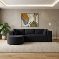 105" Black Corduroy Modular Left Rounded Chaise Style Sofa With Toss Pillows