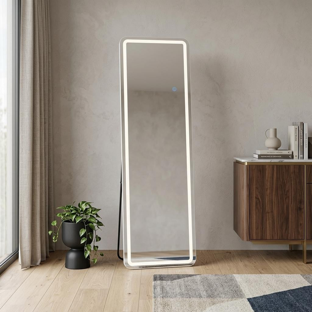 64" Lighted Wall Mount Leaning Or Freestanding Frameless Full Length Mirror