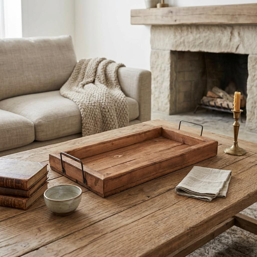 Solid Wood Handmade Serving Tray With Handles