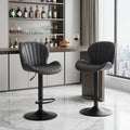 Set of Two Black Faux Leather and Aluminum Adjustable Height Swivel Bar Chairs