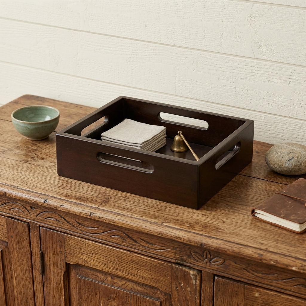 13" Black Solid Wood Organizing Box