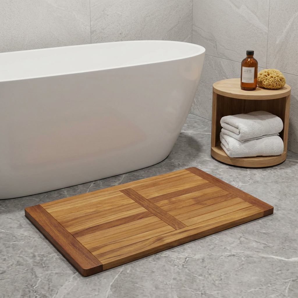 22" Natural Teak Non Slip Bath Mat