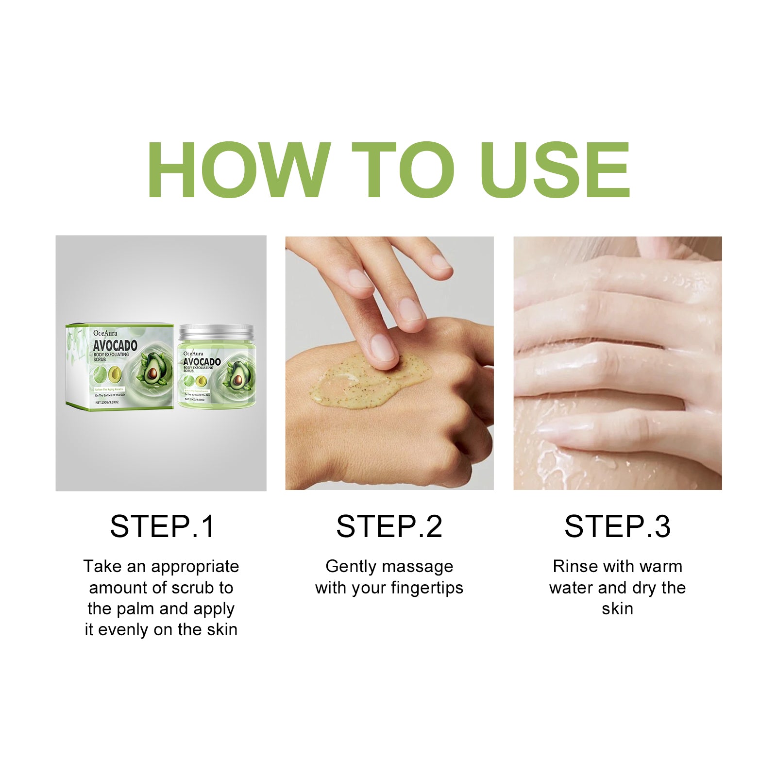 OCEAURA Avocado Body Exfoliating Scrub, Clear Skin Exfoliating Dead Skin Smooth And Brightening Skin Scrub