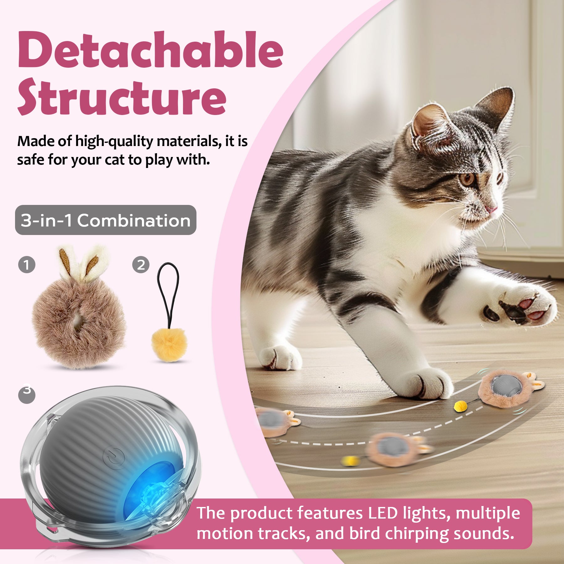 Motion-Activated Cat Toy Ball with Lights and Tail - product image 6