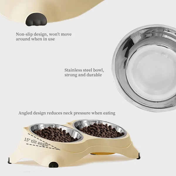 White Double Stainless Steel Cat and Dog Bowl - product image 2