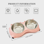 Pink Double Stainless Steel Cat and Dog Bowl