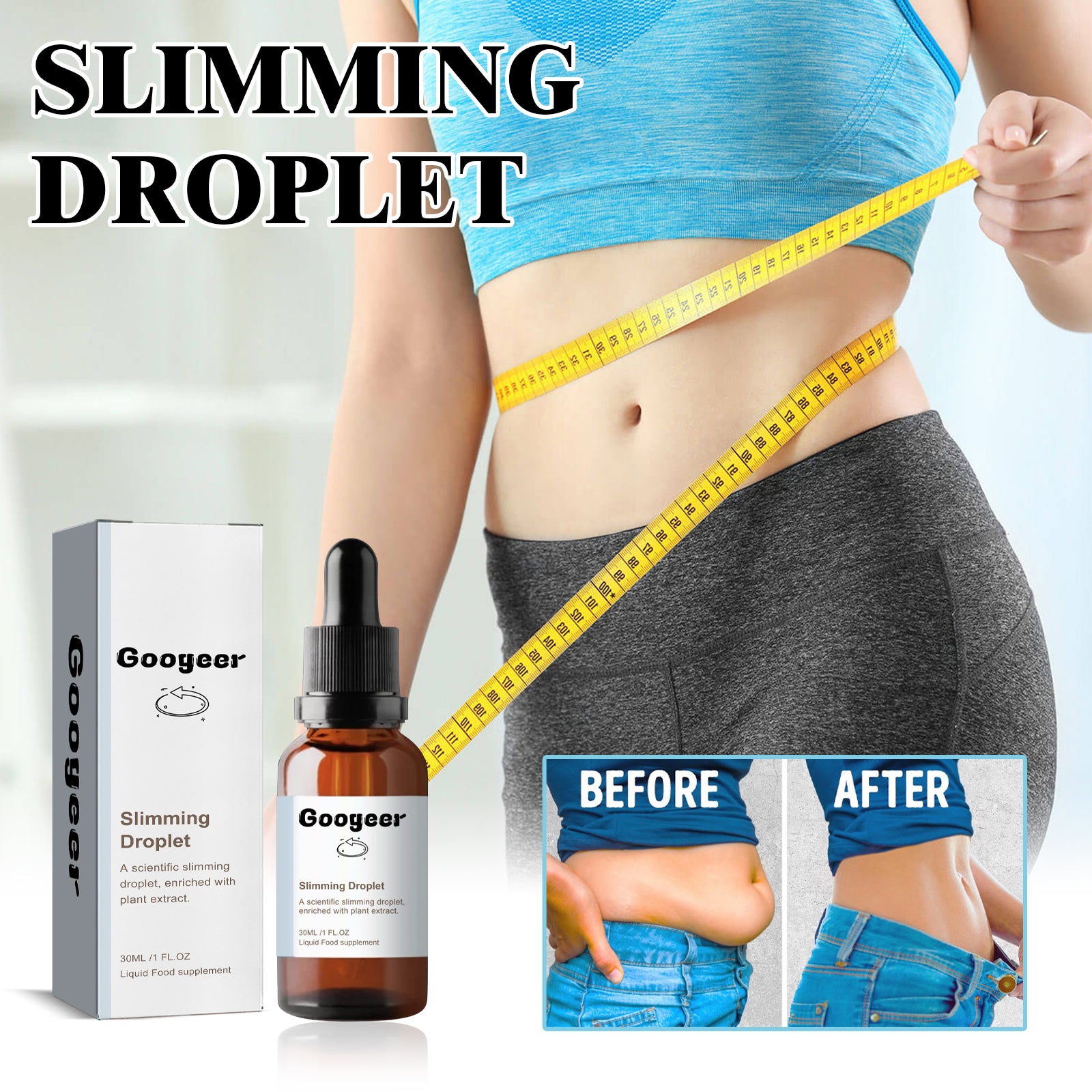 Googeer Slimming Droplet, Firming Skin Belly Fat Toning Waist Toning Oral Body Toning Drops
