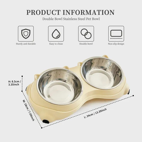 Yellow Double Stainless Steel Cat and Dog Bowl