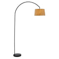 Modern Arching Floor Lamp in Matte Black with Taupe Burlap Fabric Drum Shade