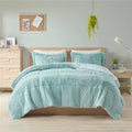 Full/Queen Soft Sherpa Faux Fur 3-Piece Comforter Set in Light Teal Blue