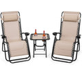 3 Piece Folding Portable Reclining Lounge Chairs Table Set Tan
