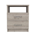 Modern 2-Drawer Nightstand with Open Shelf in Beige Wood Finish