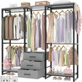 Heavy Duty Black Grey Freestanding Garment Rack Closet Wardrobe with 3 Drawers