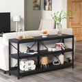 Industrial 55-inch Black Wood Shelf Sofa Table with Heavy Duty Metal Frame