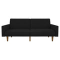 Black Mid-Century Modern Linen Upholstered Sofa Bed with Classic Wood Legs
