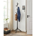 Modern Solid Wood Coat Rack in Black Finish with 8 Hanging Hooks