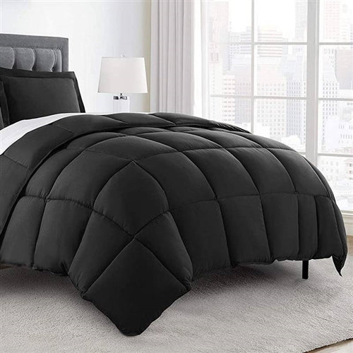 Twin Size Reversible Microfiber Down Alternative Comforter Set in Black