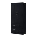 Black 2 Door Wardrobe Armoire with 2 Drawers and Hanging Rod Storage
