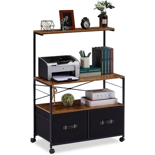 Industrial Metal Wood Printer Stand File Cabinet with Fabric Drawers