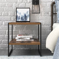 Industrial Modern Black Metal Brown Wood Top Nightstand End Table with Shelf