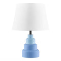 Small Blue Desk Light Table Lamp with White Fabric Shade for Bedside Nightstand