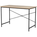 Modern Home Office Computer Desk Table with Black Metal Frame Wood Top in Oak