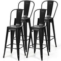 Set of 4 Black 30" Height High Back Metal Industrial Bar Stools