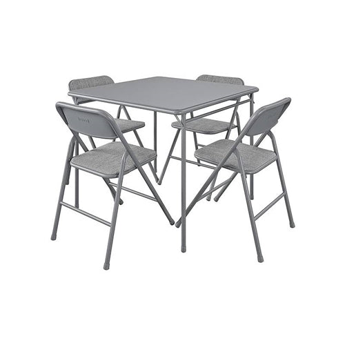 5-Piece Square Folding Dining Table and 4 Chairs Set in Grey