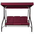 Burgundy Outdoor Patio Deck Porch Canopy Swing with Cushions