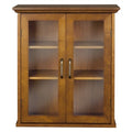 Oak Finish Bathroom Wall Cabinet with Glass 2-Doors & Shelves
