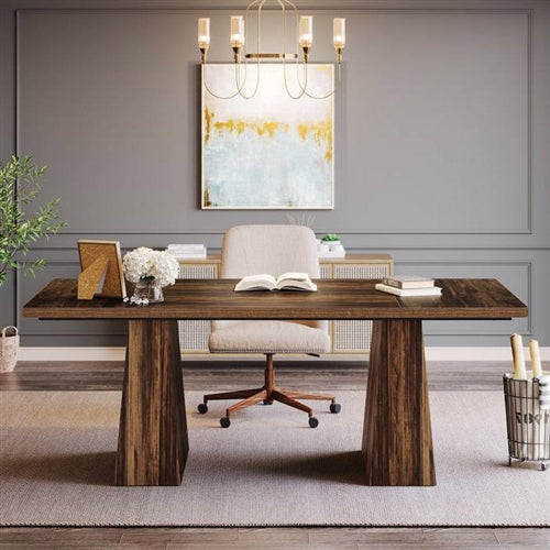 Modern Home Office Computer Desk Workstation in Dark Brown Wood Finish