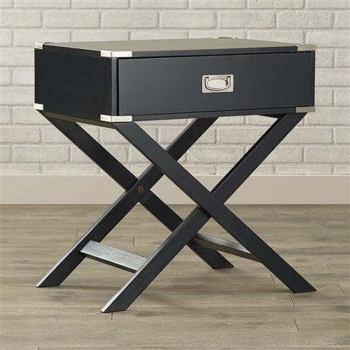 Dark Grey Black 1-Drawer End Table Nightstand with Modern Classic X Style Legs