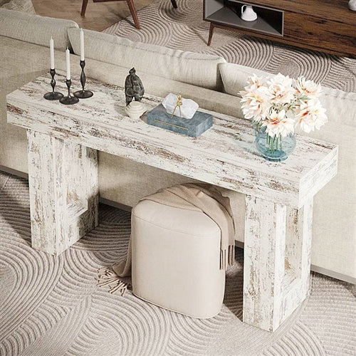 Modern Farmhouse 63-inch Console Sofa Table in Rustic White Wood Finish