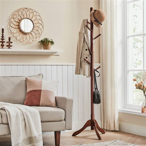 Heavy Duty Solid Wood Coat Rack in Dark Brown Finish with 53 lb Weight Capacity