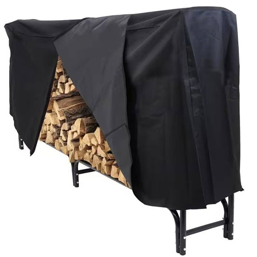 Indoor/Outdoor 8-ft. Black Metal Firewood Rack with Cover