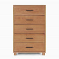 Modern Farmhouse Solid Wood 5 Drawer Bedroom Chest in Light Brown Finish