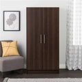 Bedroom Armoire Wardrobe Cabinet with Hanging Rail in Dark Brown Wood Finish