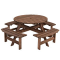 Espresso Wooden 8 Seater Picnic Table Umbrella Hole