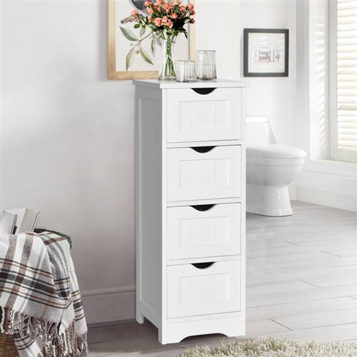 Modern Farmhouse 4-Drawer Bathroom Linen Floor Cabinet in White Wood Finish