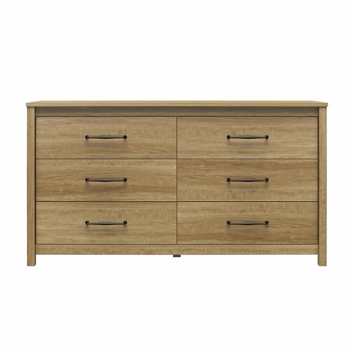 Rustic Farmhouse 6-Drawer Dresser in Natural Wood Finish