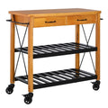 FarmHouse Rolling Kitchen Island 2 Drawers Storage with Butcher Block Rubberwood Top