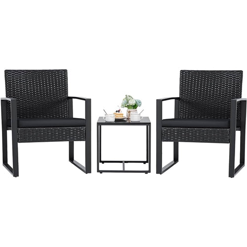 Outdoor 3-Piece Patio Furniture Set with 2 Black Patio Chairs and 1 Side Table