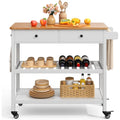 White Kitchen Island Cart with 2 Drawers Wood Top and Locking Wheels