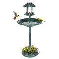 Outdoor Garden Birdbath in Green Copper Patina Finish with Solar Light