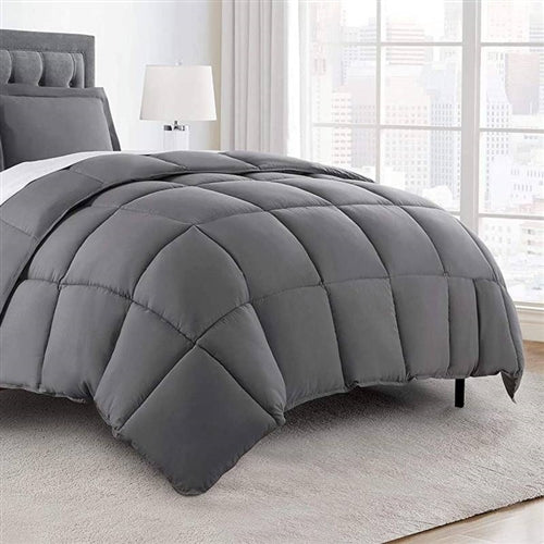 Twin Size Reversible Microfiber Down Alternative Comforter Set in Grey