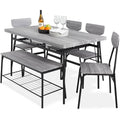 Modern 6-Piece Dining Set with Grey Wood Top Table 4 Chairs and Storage Bench