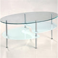 Modern Oval Glass Coffee Table with Chrome Metal Legs