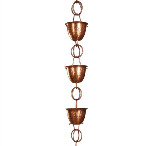 Hammered Copper Cups 8.5-Feet Rain Chain Rain Gutter Downspout Alternative