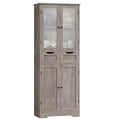 Farmhouse Bathroom Linen Cabinet with Storage Drawers in Grey Taupe Wood Finish